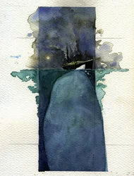 Zicht op de trans-Atlantische lijnboot Titanic ten tijde van de ondergang op 14 en 15 april 1912, veroorzaakt door de botsing met een ijsberg