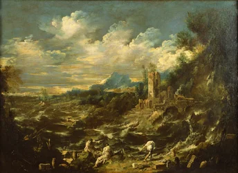 Landschap met stormachtige zee, ca. 1720