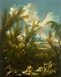Landschap met wasvrouw