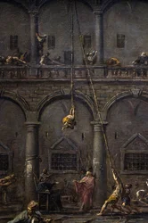 De aankomst en ondervraging van galeislaven in de gevangenis van Genua