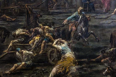 De aankomst en ondervraging van galeislaven in de gevangenis van Genua