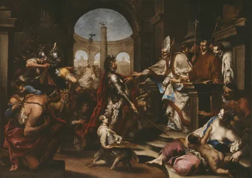 Theodosius afgewezen uit de kerk door Sint Ambrosius