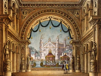 Decorontwerp door Alessandro Sanquirico voor La Straniera (De Vreemde Vrouw), opera door Vincenzo Bellini