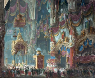 De kroning van keizer Ferdinand I van Oostenrijk tot koning van Lombardije-Venetië in de Dom van Milaan