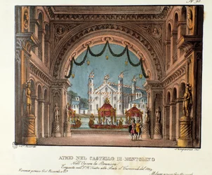 De vestibule van het kasteel van Montolino in Bretagne - Scenografie voor de uitvoering van de opera 