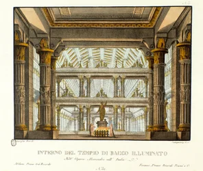 Uitzicht op het interieur van de tempel van Bacchus voor de opera 