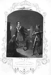 Mr Macready als Hamlet en Mr Stuart als De Geest, Act I Scene 5, in Hamlet door William Shakespeare, gegraveerd door George Hollis