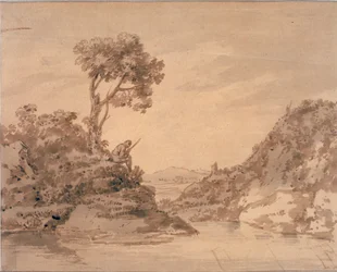 Landschap met Figuur aan de Oever van een Poel