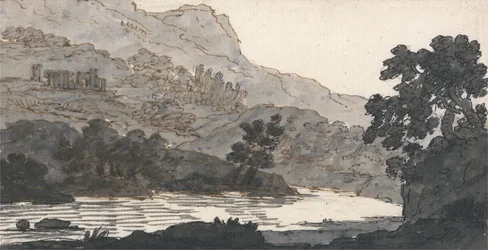 Rivier en Berg, met Ruïnes