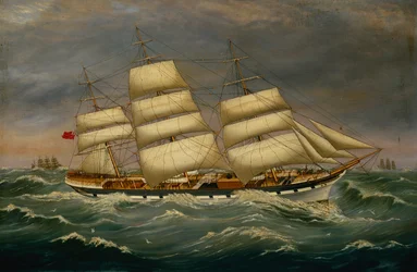 De driemaster clipper Benleuch in een deining