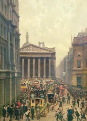 Het spitsuur bij de Royal Exchange vanaf Queen Victoria Street, 1904