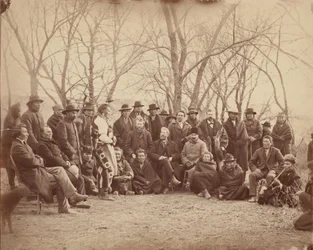 Indianen met regeringsagenten, begin 1860