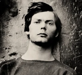 Lewis Powell in polsboeien aan boord van de USS Saugus, 1865
