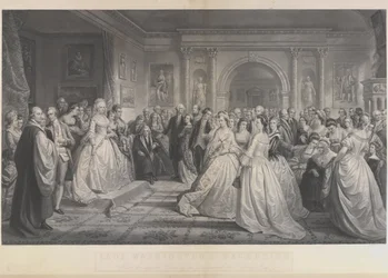 Alexander Hay Ritchie - Het Republikeinse Hof (De Receptiedag van Lady Washington) naar Daniel Huntington