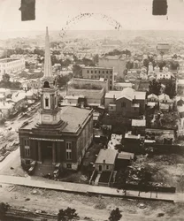 Uitzicht zuid vanaf de koepel van het gerechtsgebouw in Chicago, 1858