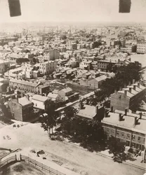 Uitzicht zuidwest vanaf de koepel van het gerechtsgebouw in Chicago, 1858