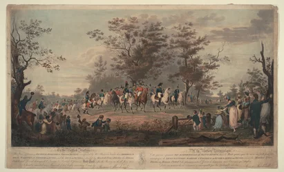 Prins-regent, Willem III van Pruisen, Alexander I, generaal Blücher en hetman Platov inspecteren troepen
