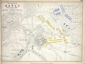 Kaart van de Slag bij Hanau, uitgegeven door William Blackwood and Sons, Edinburgh en Londen, 1848