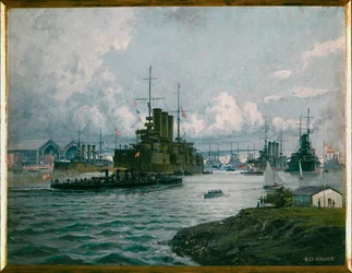 De Oostenrijkse marinehaven in Pola ... (schilderij op doek)