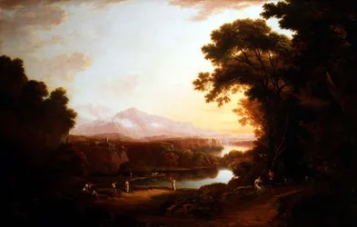 Italiaans landschap met dansende boeren