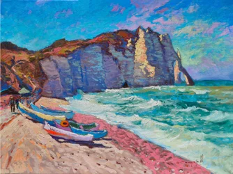 Het strand bij de kliffen van Etretat