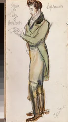 Kostuumontwerp voor jongeman voor de opera "Eugene Onegin" van P. Tsjaikovski
