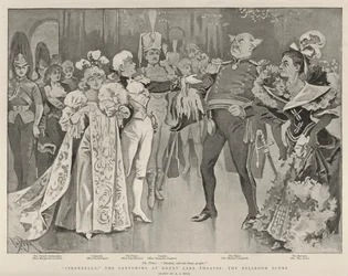 Assepoester, de Pantomime in Drury Lane Theatre, de Balzaal Scene