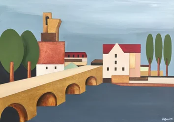 Geometrische stad aan de rivier