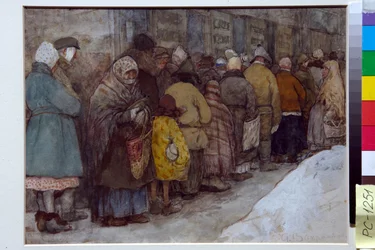 Wachtrij in Rusland tijdens de hongersnood van 1920-1921, omstreeks 1921 - 22 x 29,5 cm