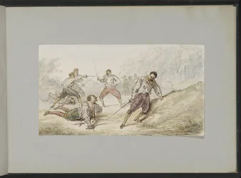 Landschap met duellerende mannen