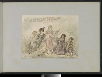 Landschap met vier meisjes en een jongen