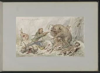 Man die een wild zwijn doodt in een woud