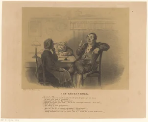 Man en vrouwen aan tafel, Het keukenboek (titel op object)