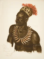 Louaho, chef Wagenia (Stanleyville), uit Tekeningen en Schilderijen van Afrika, uitgevoerd tijdens de Citroen Centraal Afrika expeditie, tweede missie Haardt Audouin-Dubreuil, uitgegeven Parijs, 1927