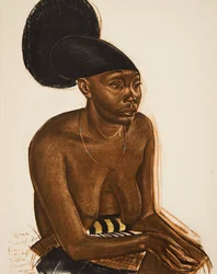 Uru, de Mangbeou (Niangara) haut Ouelle, uit Tekeningen en Schilderijen van Afrika, uitgevoerd tijdens de Citroen Centraal Afrika expeditie, tweede missie Haardt Audouin-Dubreuil, uitgegeven Parijs, 1927