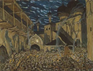 Toneelontwerp voor de opera De Pskov Maagd door N. Rimsky-Korsakov