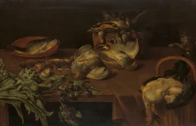 Stilleven met vis, kreeft en oesters