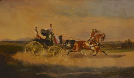 Keizer Franz Joseph I van Oostenrijk op een rit met zijn faëton