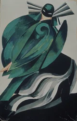 Vierde vrouwelijke masker. Kostuumontwerp voor het toneelstuk Romeo en Julia door W. Shakespeare