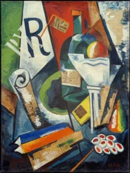 Stilleven met boeken en fruitschaal