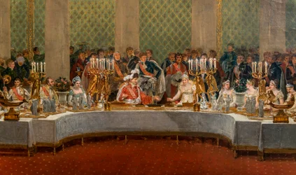 Het banket voor het huwelijk van Napoleon Bonaparte (1769-1821) en Marie-Louise de Habsburg-Lorraine (1791-1847) 1810 - Detail van: Feest van het huwelijk van Napoleon I en Marie-Louise gegeven in het theater van het Palais des Tuileries, 2 april