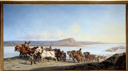 Slepen, schilderij door Alexandre Dubuisson (1805-1870), 1843