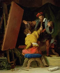 Aretino in het atelier van Tintoretto