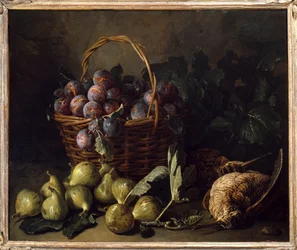 Stilleven, vijgen en pruimen