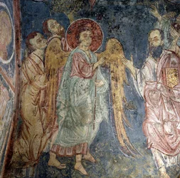 Engel, fresco in kerk van Alikampos, Kreta, Griekenland
