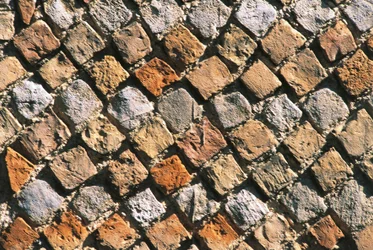 Close-up van een opus reticulatum vloer. Civitella acropolis, Italië, Abruzzen