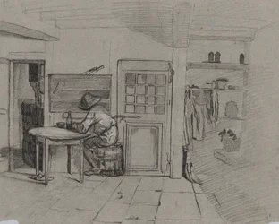 Een Boerderij Interieur met een Jongen aan een Tafel, ca. 1846