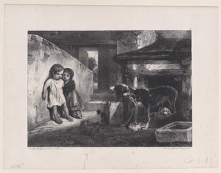 Kinderen bang gemaakt door grommende hond, uit de serie Jachtscènes, 1829