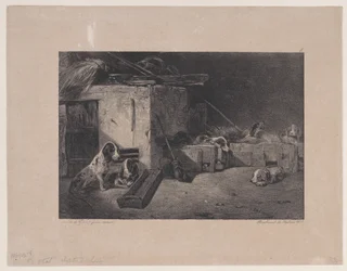 Interieur van de kennel, uit de serie Jachtscènes, 1829