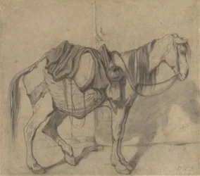 Staand lastpaardje met zijmanden en een kruik